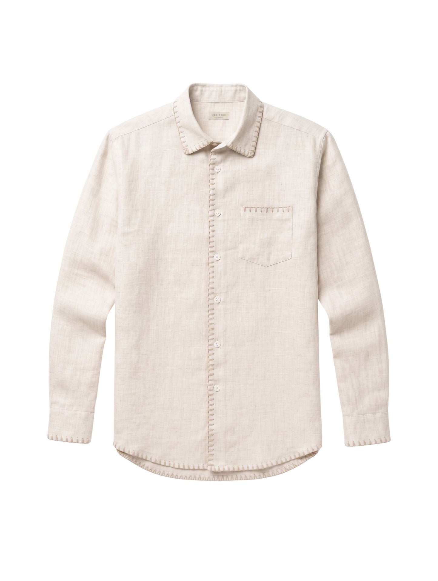 Camisa Linho Jamile - Cru Areia com Bordado Claro