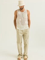 Regata Tela com Crochê - Off White
