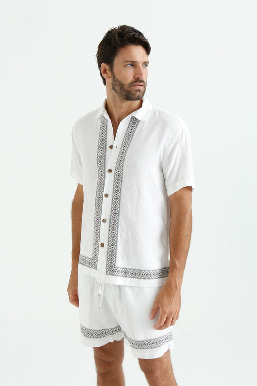 Camisa de Linho Bordada Over MC - Off White
