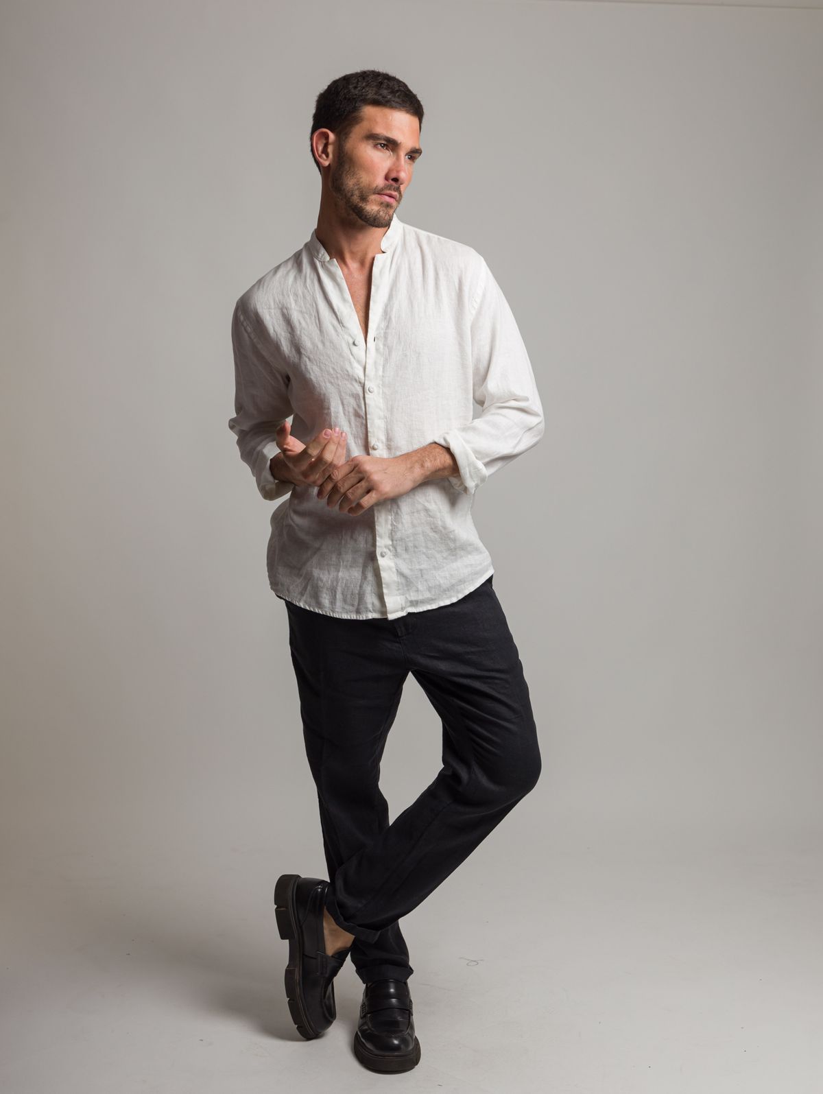 Camisa de Linho Gola Padre ML - Off White