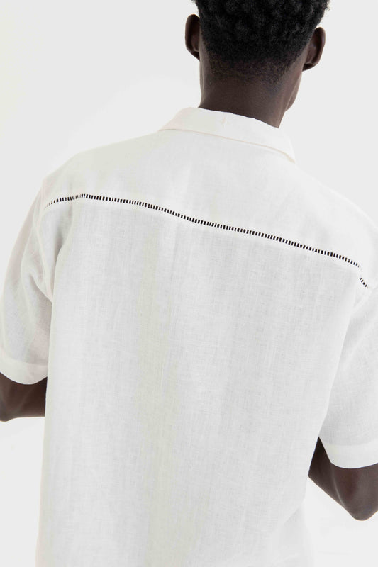 Camisa de Linho MC com Entremeio - Off White
