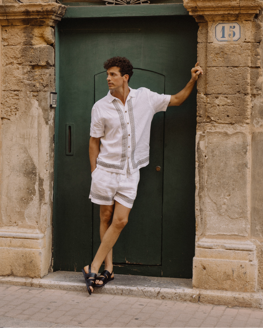 Bermuda de Linho Cordão Bordada - Off White