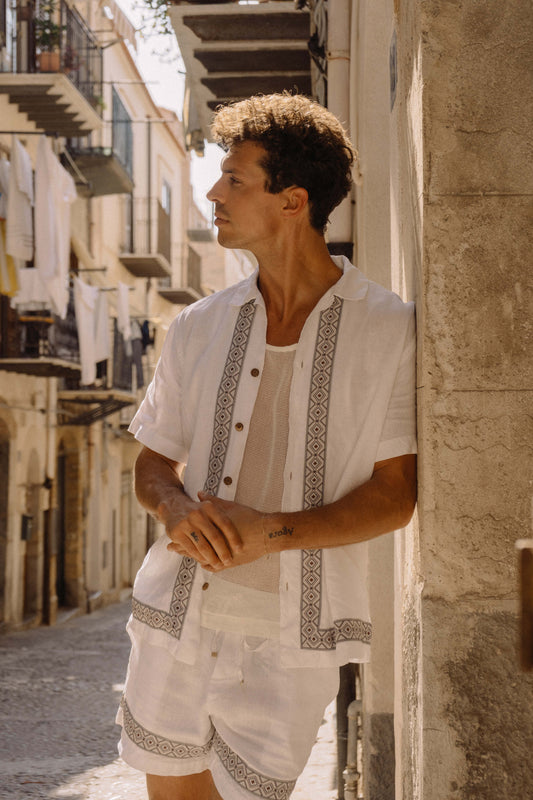 Camisa de Linho Bordada Over MC - Off White