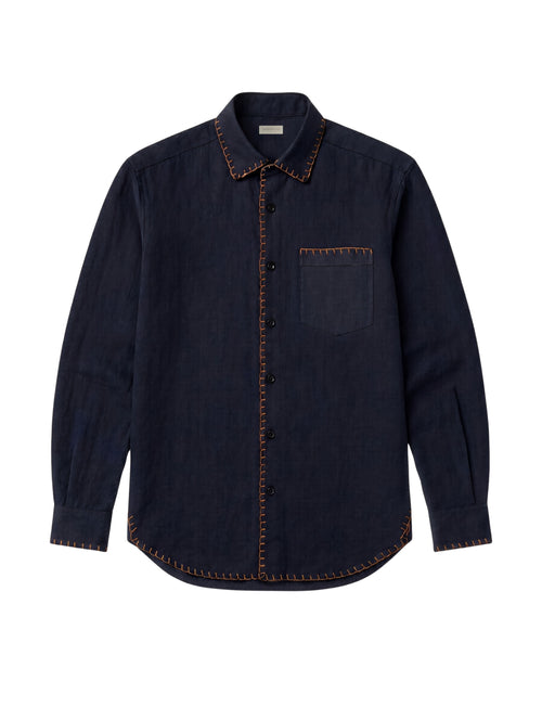 Camisa Linho Jamile - Azul Oceano com Bordado