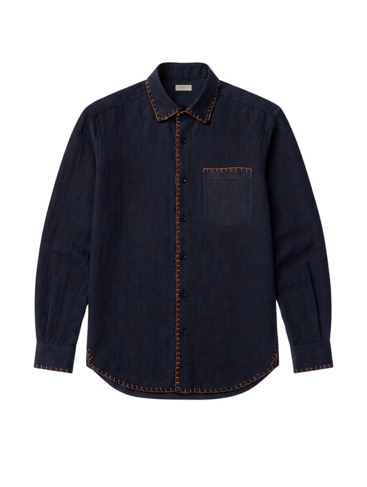 Camisa Linho Jamile - Azul Oceano com Bordado