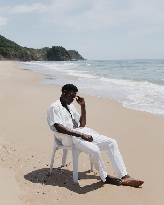 Camisa de Linho MC com Entremeio - Off White