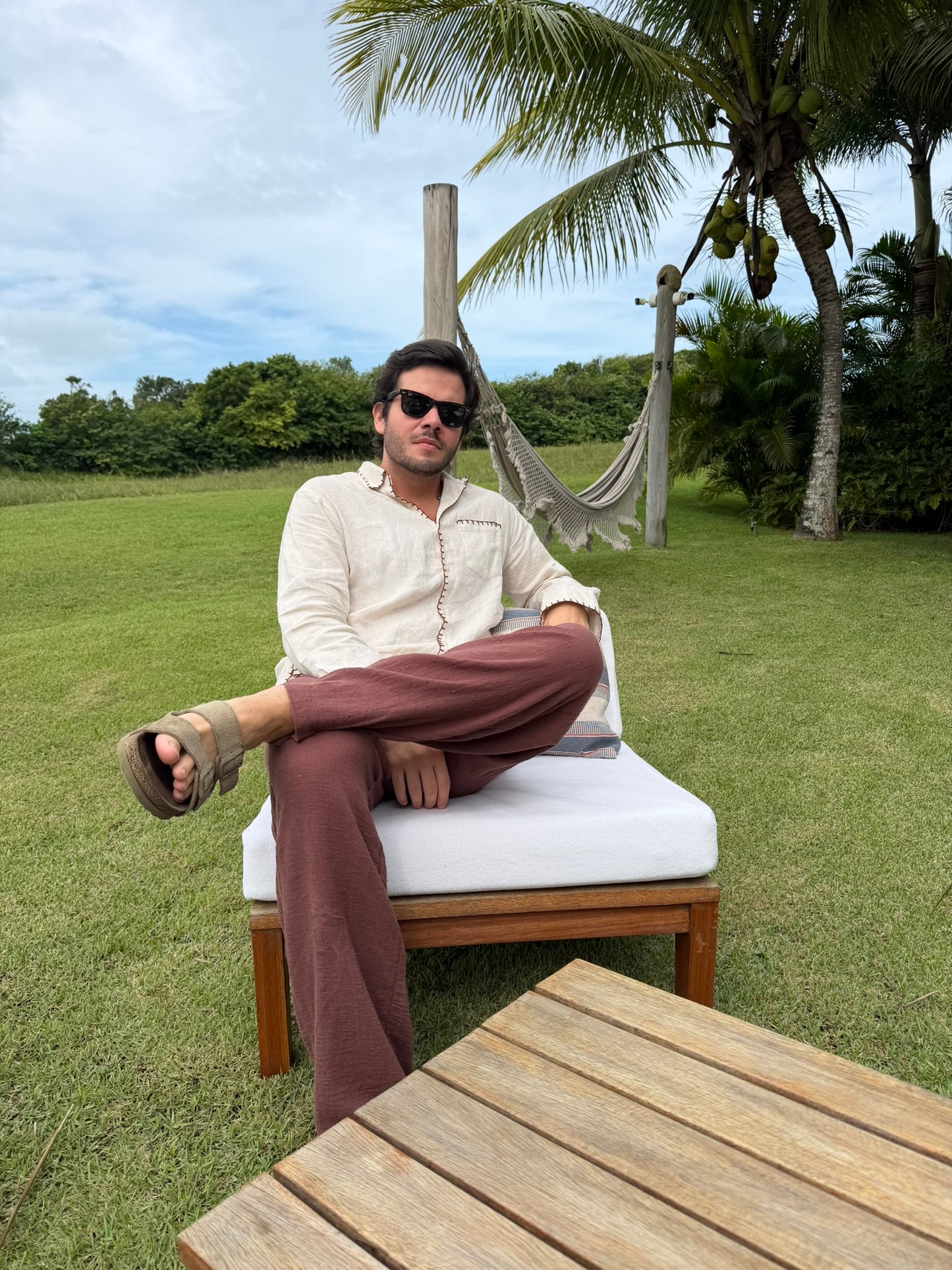 Camisa Linho Jamile - Cru Areia com Bordado