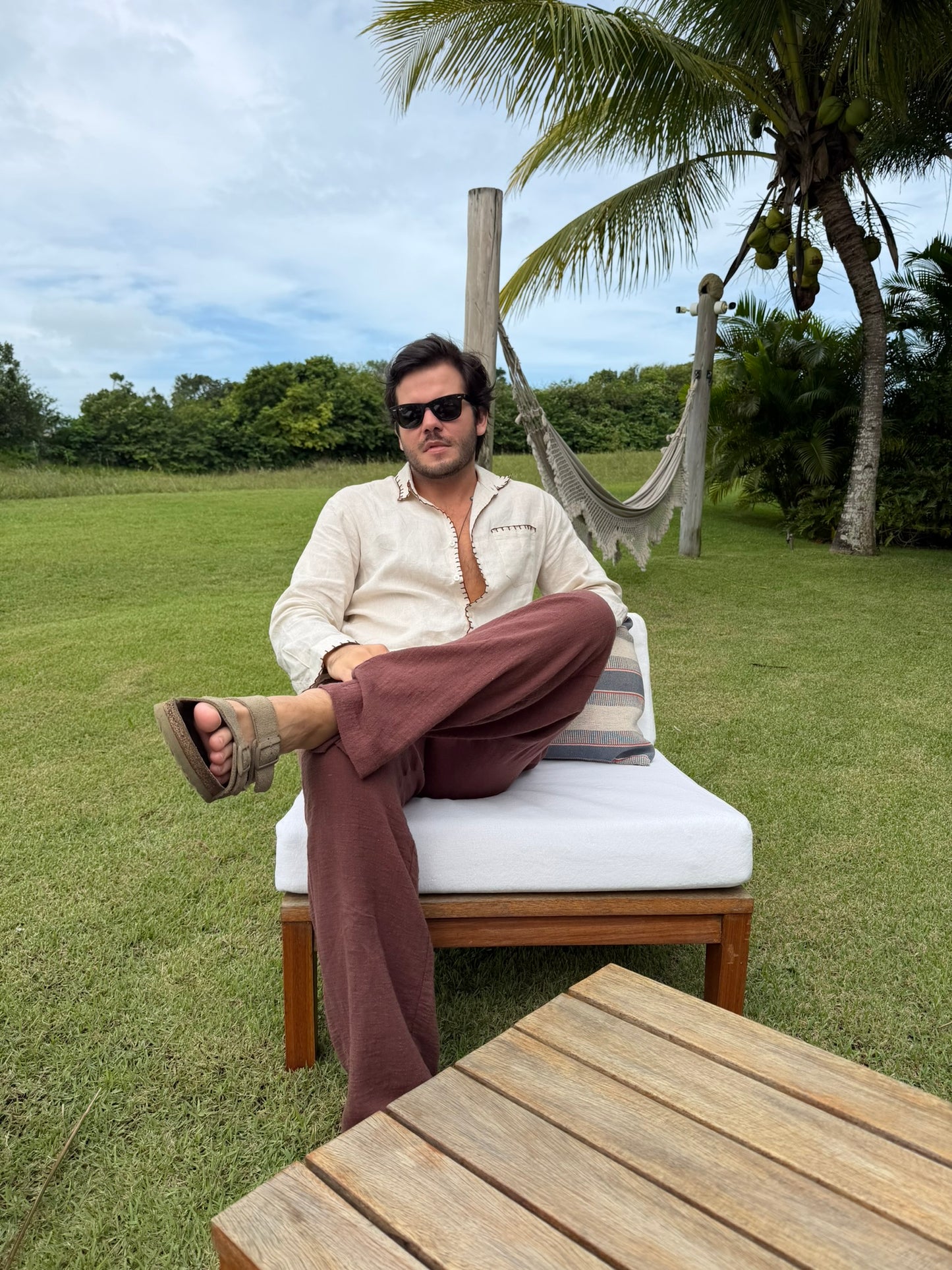 Camisa Linho Jamile - Cru Areia com Bordado