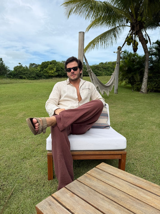 Camisa Linho Jamile - Cru Areia com Bordado
