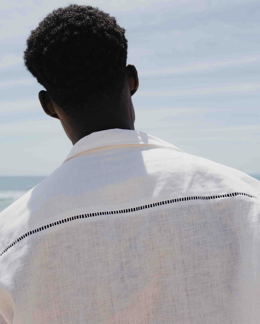 Camisa de Linho MC com Entremeio - Off White