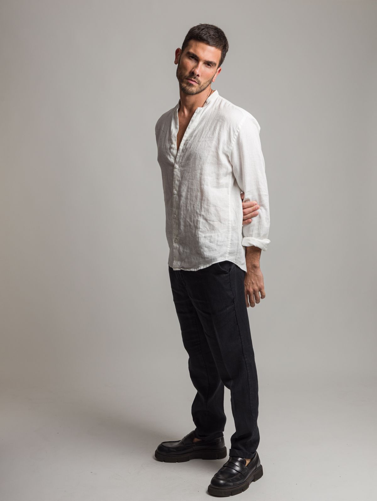 Camisa de Linho Gola Padre ML - Off White
