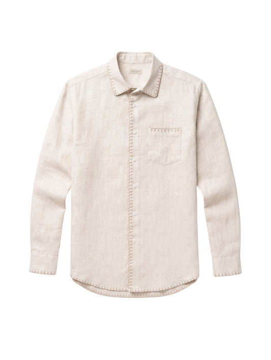 Camisa Linho Jamile - Cru Areia com Bordado Claro