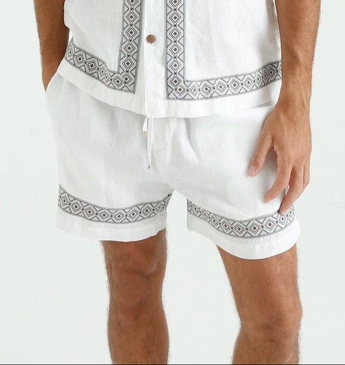 Bermuda de Linho Cordão Bordada - Off White