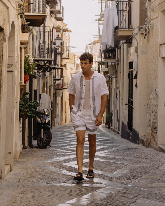 Bermuda de Linho Cordão Bordada - Off White