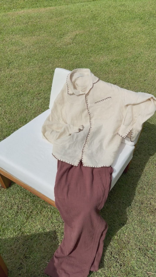 Camisa Linho Jamile - Cru Areia com Bordado